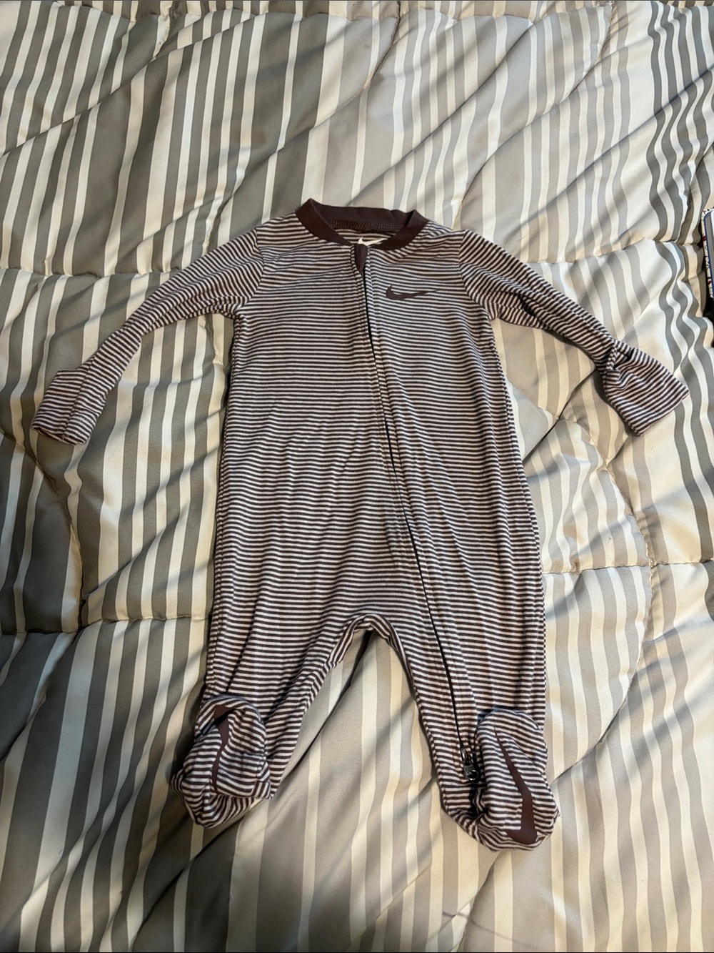 Nike Brown & White Striped Infant Footed Pajamas